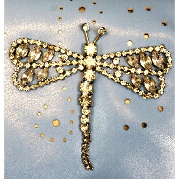 Monzo & Franco Blue Envelope Clutch Purse Chain Strap Rhinestone Dragonfly Forma - Picture 2 of 12